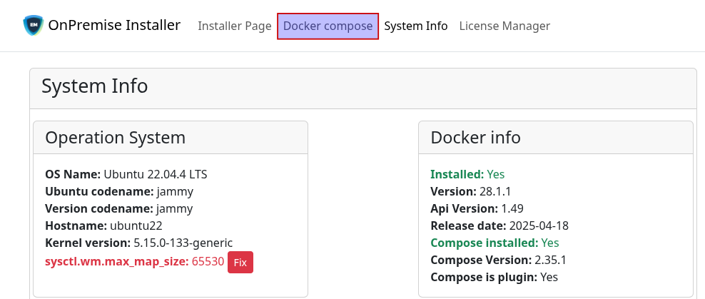 Docker compose menu