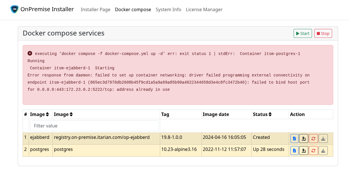 Start error indication with flash message