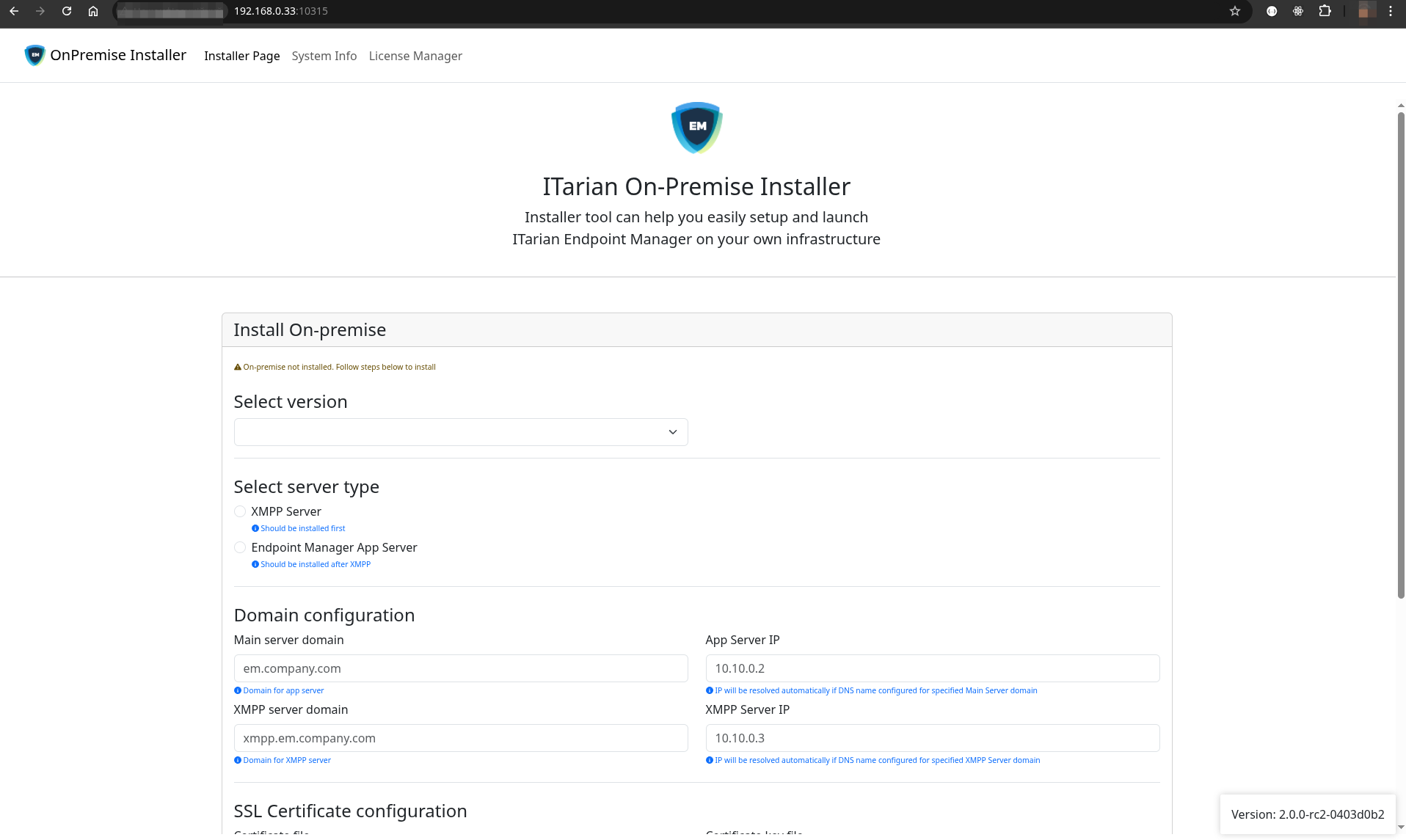 Installer Welcome Page