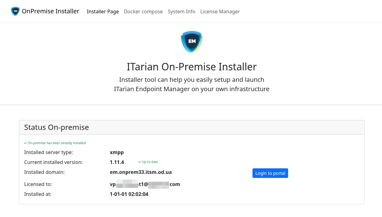 Status page (Installation successfully installed)