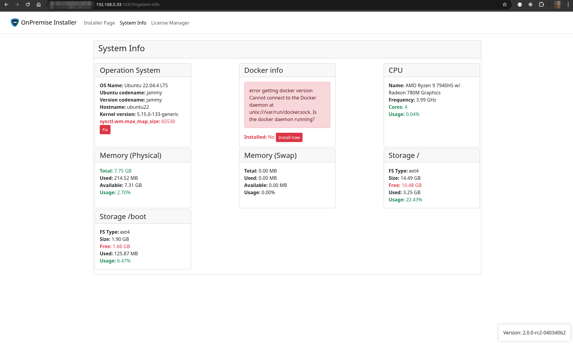 System Info Page