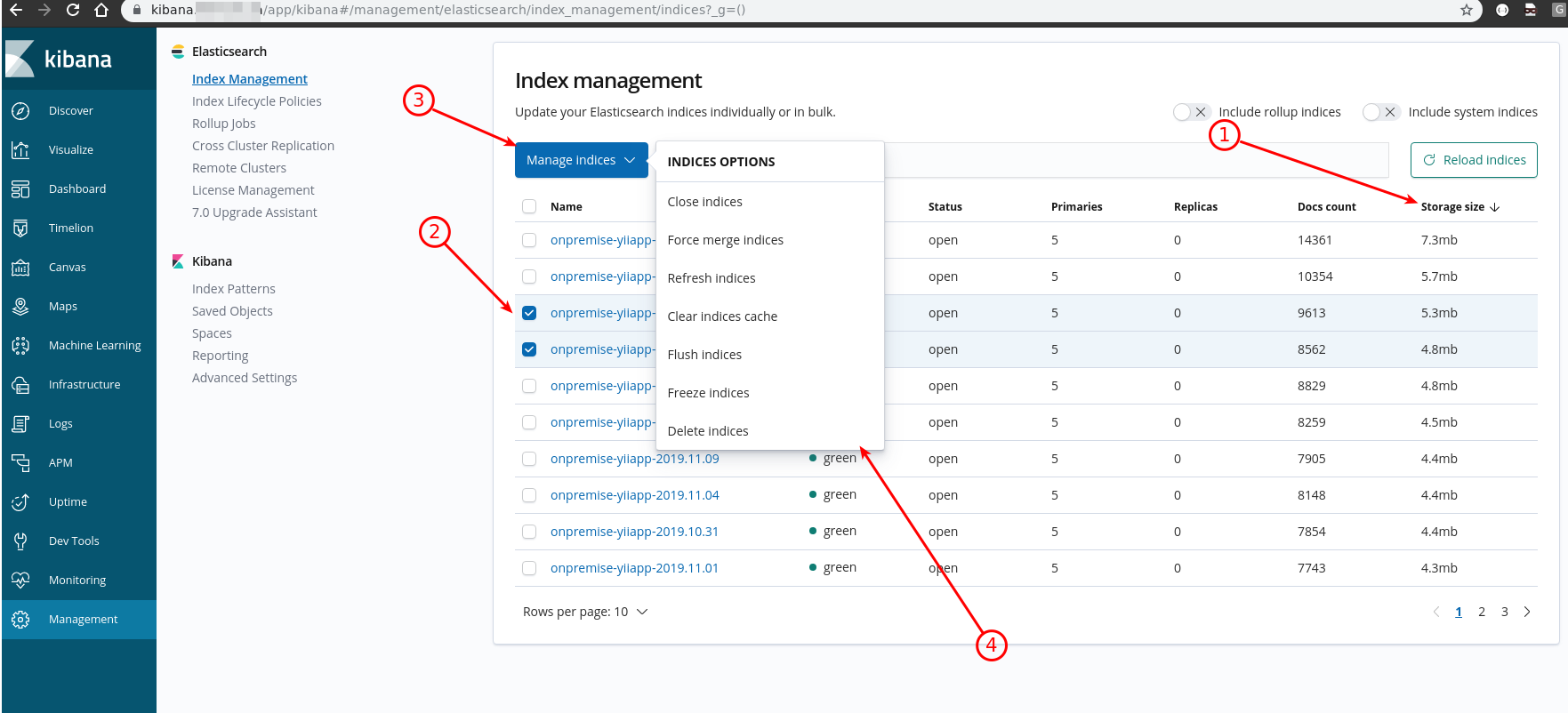 Kibana index management 2