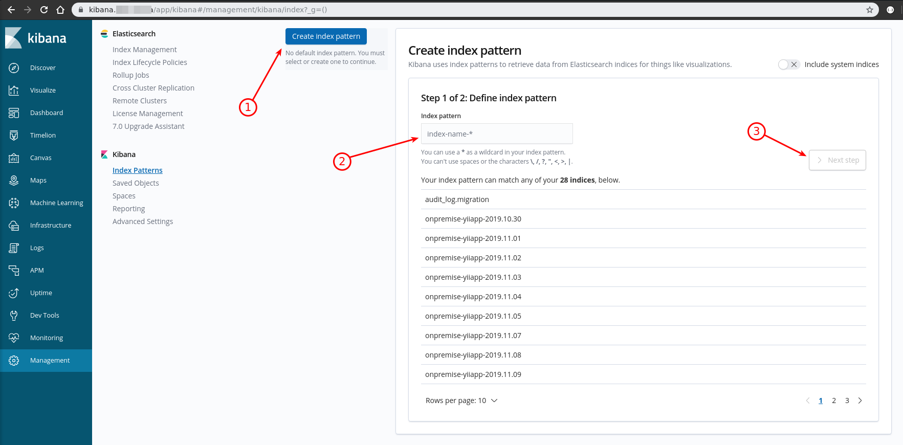 Kibana setup index pattern